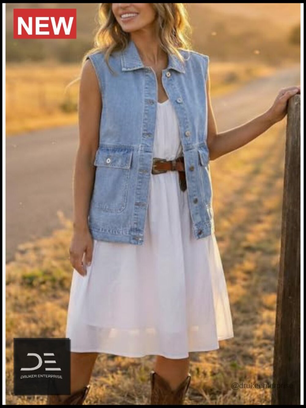Sleeveless Denim Vest with Pockets Casual Layering Jacket - Picture 3 of 7